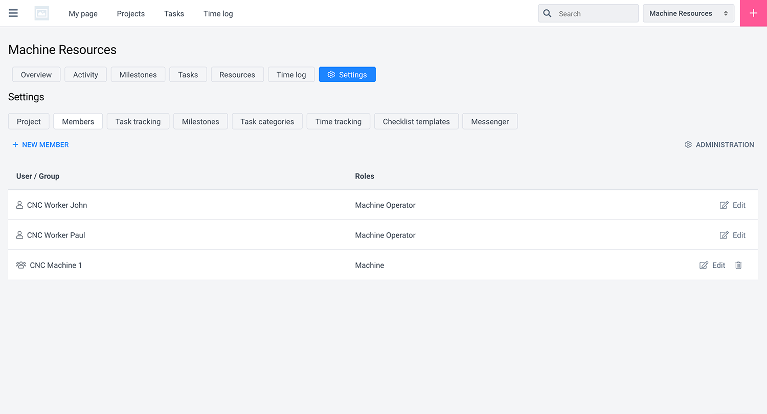 Resource Management Project Settings