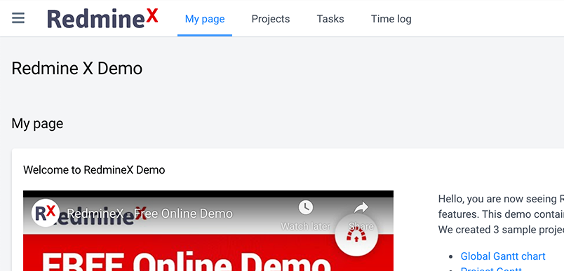 Redmine top menu Redmine top menu